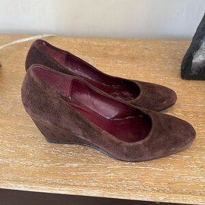 Barney’s New York brown suede wedges with leather heels